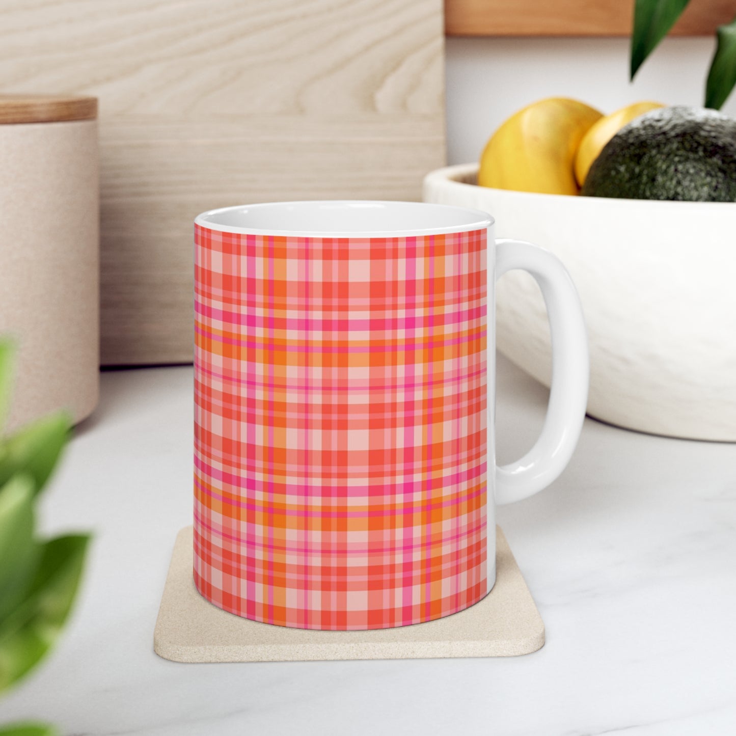 Pink Sunset Plaid Ceramic Mug 11oz