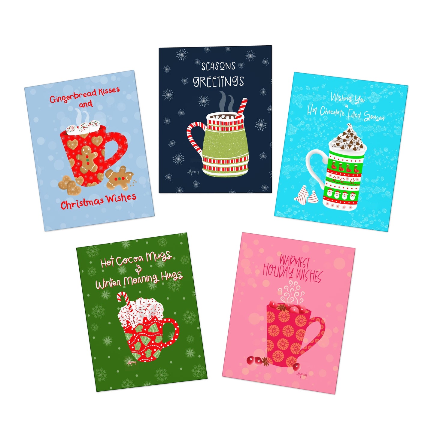 Holiday Cozy Mugs Multi-Design Greeting Cards (5-Pack)