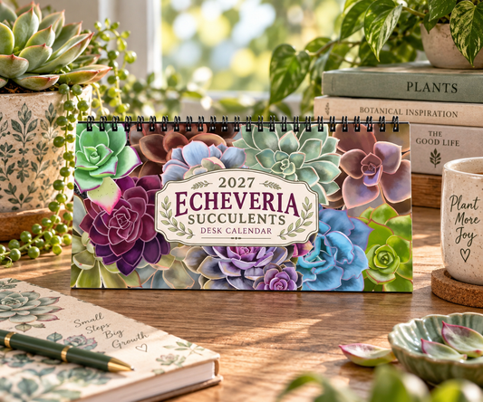 2027 Echeveria Succulents Desk Calendar | Colorful Botanical Art Calendar | Succulent Lover Gift | Small Desk Calendar | Plant Lover Gift