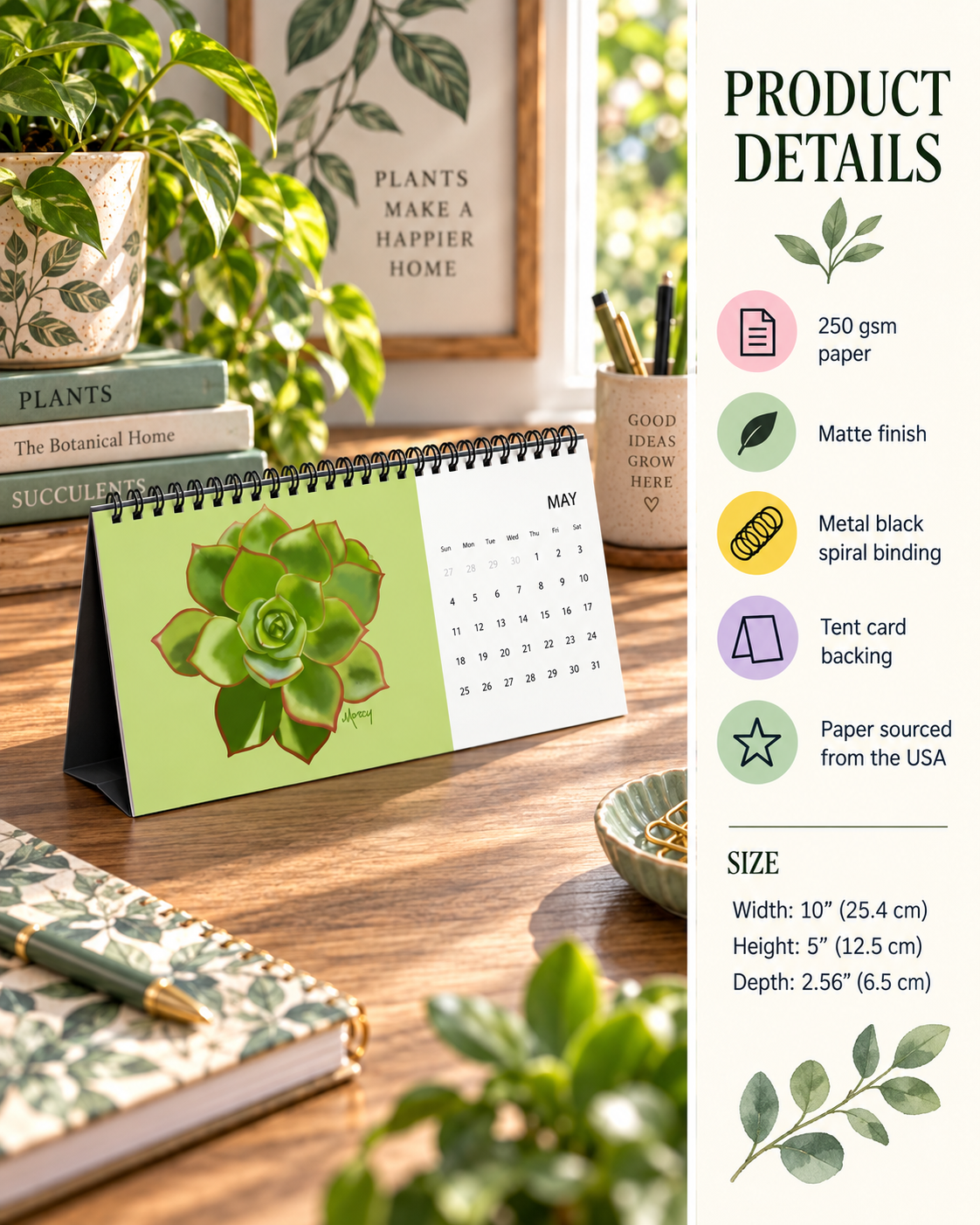 2027 Echeveria Succulents Desk Calendar | Colorful Botanical Art Calendar | Succulent Lover Gift | Small Desk Calendar | Plant Lover Gift