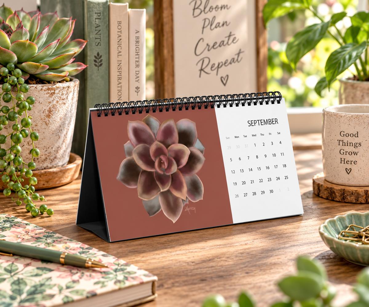 2027 Echeveria Succulents Desk Calendar | Colorful Botanical Art Calendar | Succulent Lover Gift | Small Desk Calendar | Plant Lover Gift