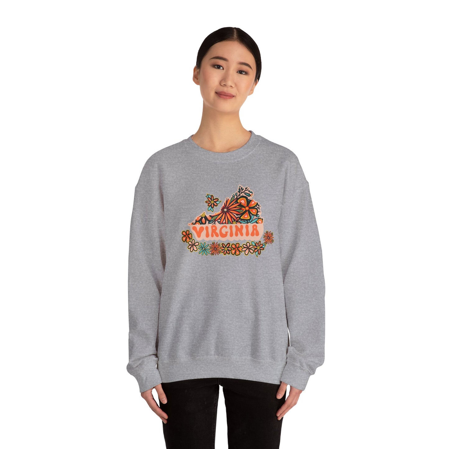 Retro 70s Flowers Virginia State Design — Heavy Blend™ Crewneck Sweatshirt