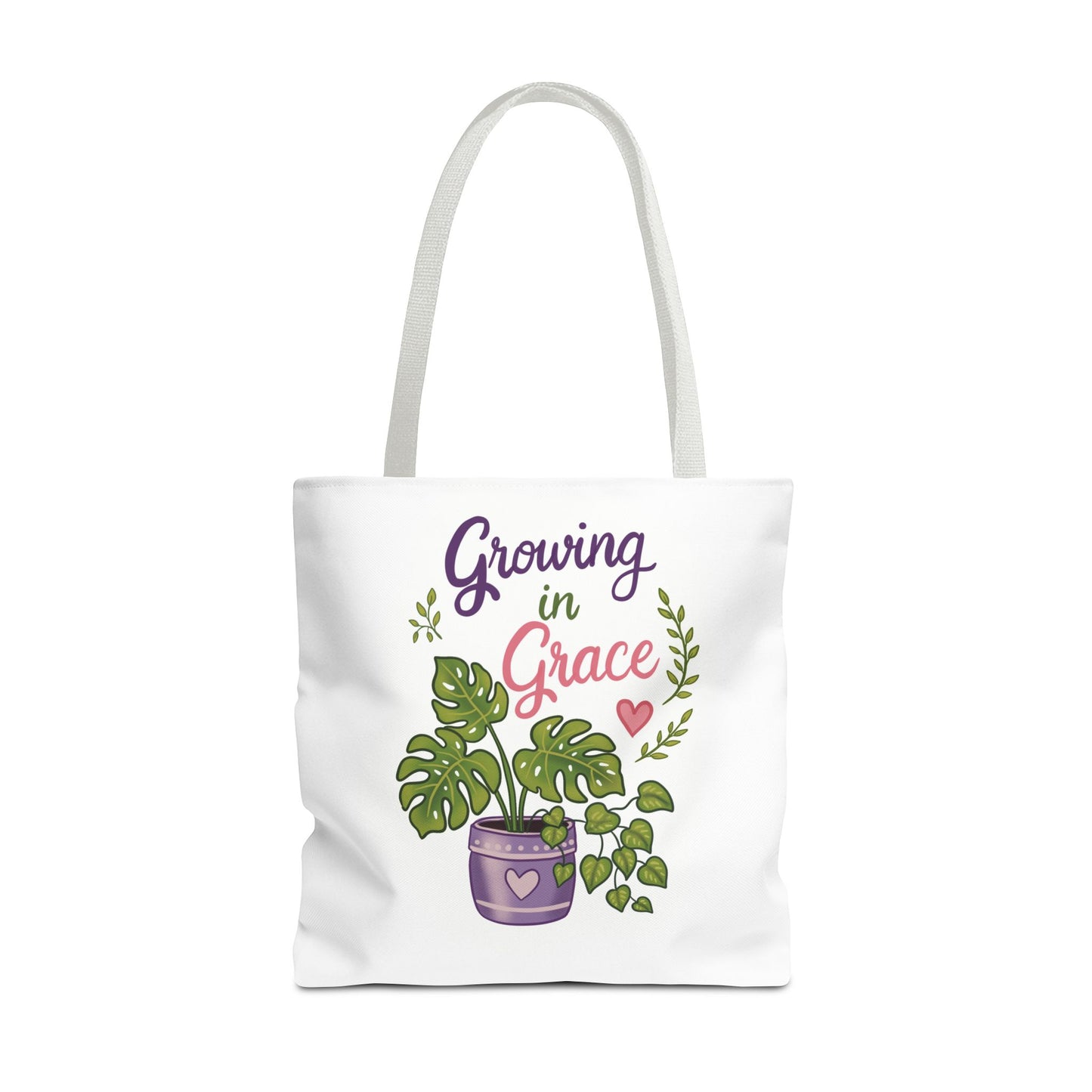 Growing in Grace Plant Tote Bag – Floral Monstera Illustration, Inspirational Gift