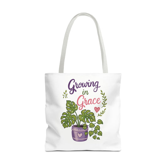 Growing in Grace Plant Tote Bag – Floral Monstera Illustration, Inspirational Gift