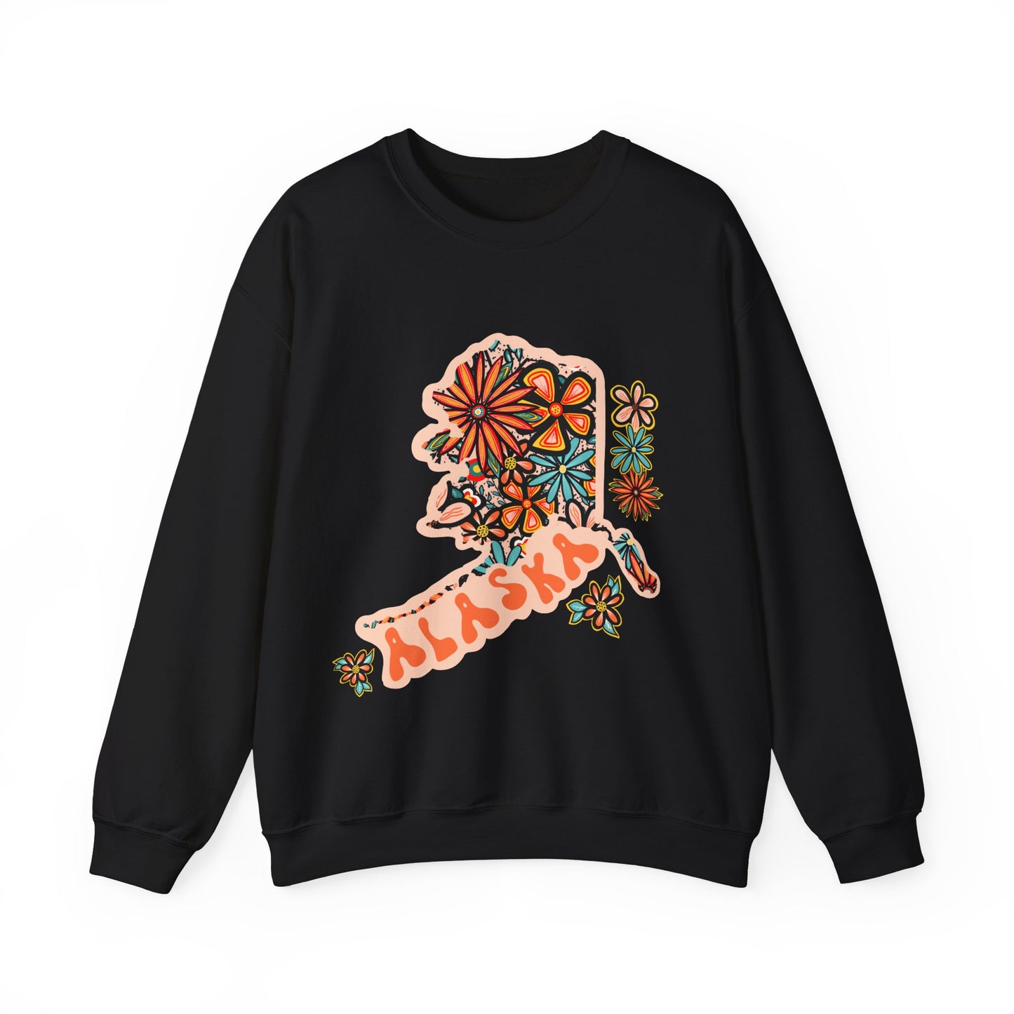 Retro 70s Flowers Alaska State Design — Heavy Blend™ Crewneck Sweatshirt