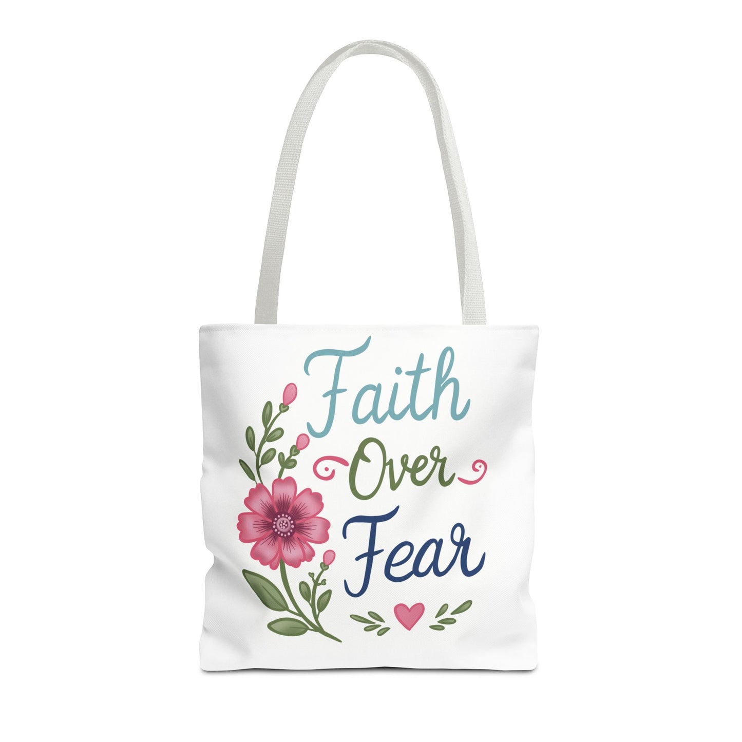 Faith Over Fear Floral Tote Bag — Inspirational Scripture Canvas Bag
