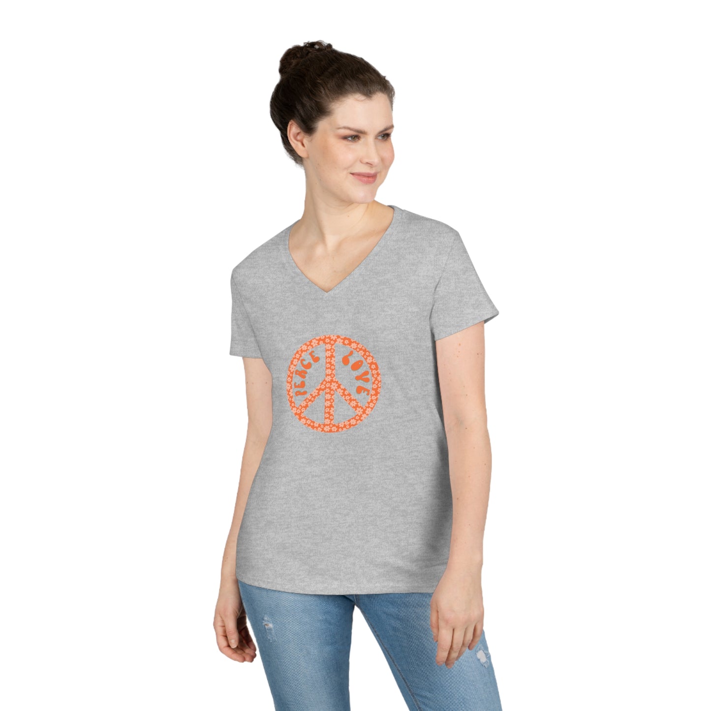 Groovy Words | Peace and Love | Ladies' Cotton V-Neck T-Shirt