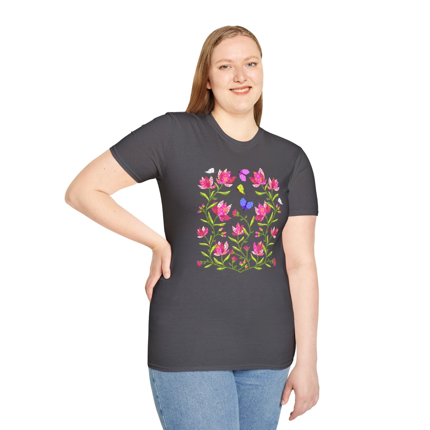 Pink Magnolias and Butterflies Collage Softstyle T-Shirt