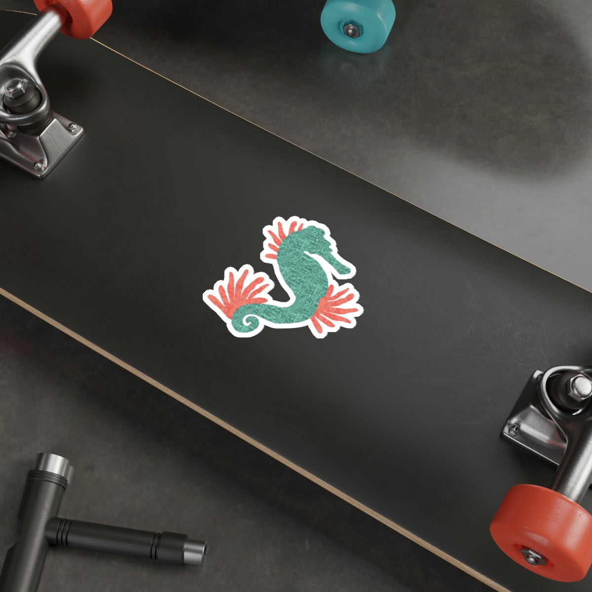 Turquoise Seahorse and Coral Die Cut Sticker