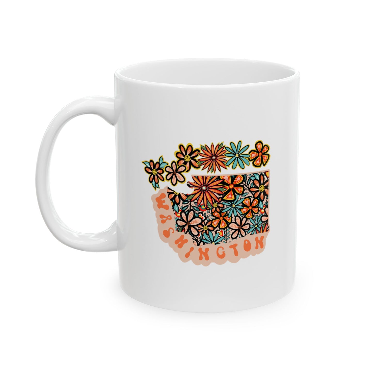 Retro 70s Flowers Washington Ceramic Mug 11 oz and 15 oz