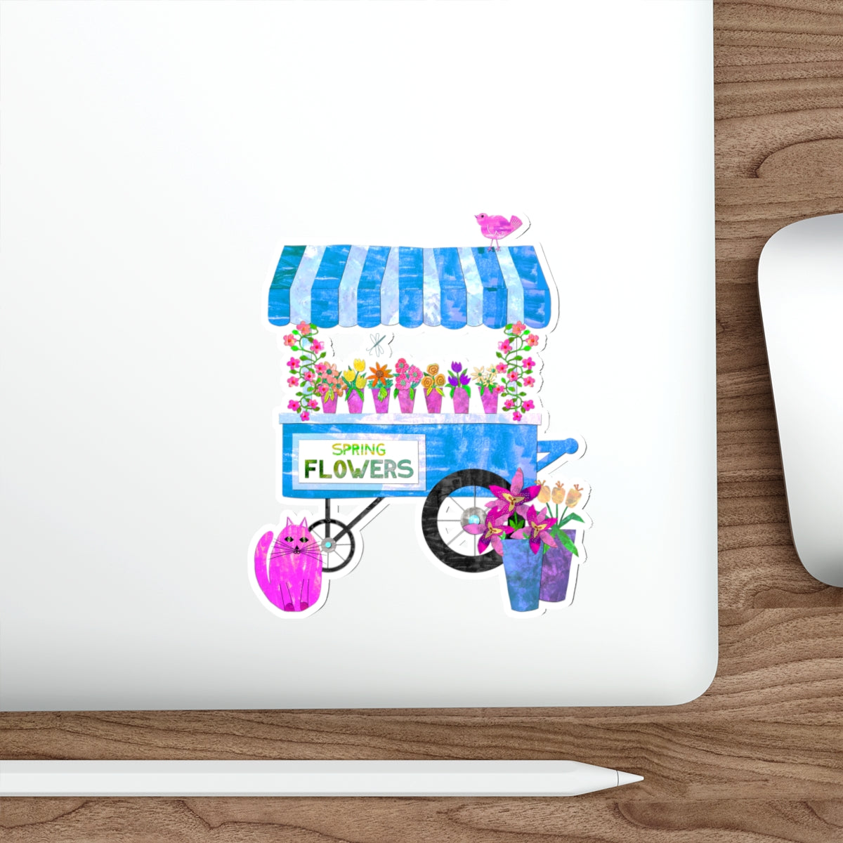 Spring Flower Cart Collage Die Cut Sticker