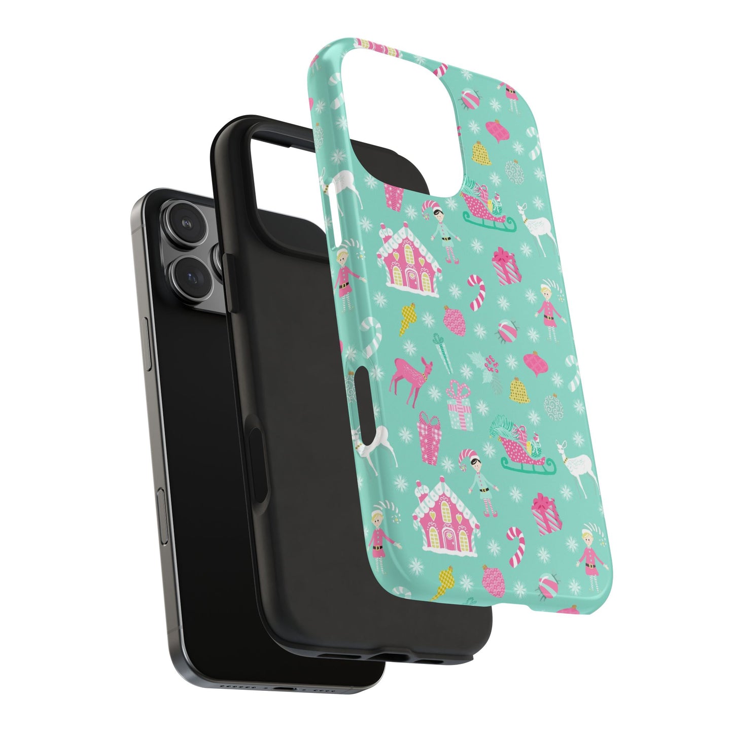 Pastel Christmas on Turquoise Tough Phone Cases