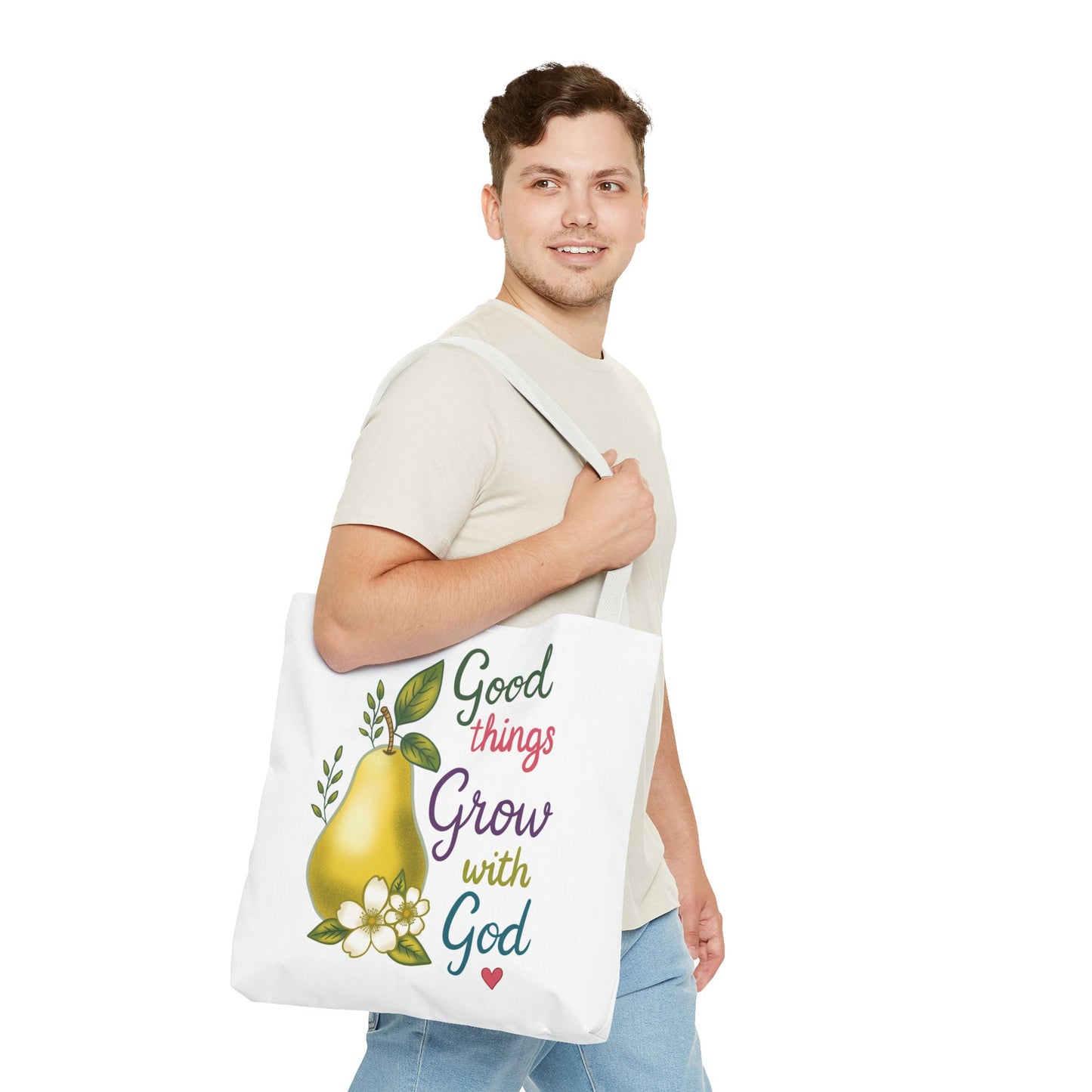 Faithful Harvest Tote — "Good Things Grow with God" Inspirational Grocery Bag