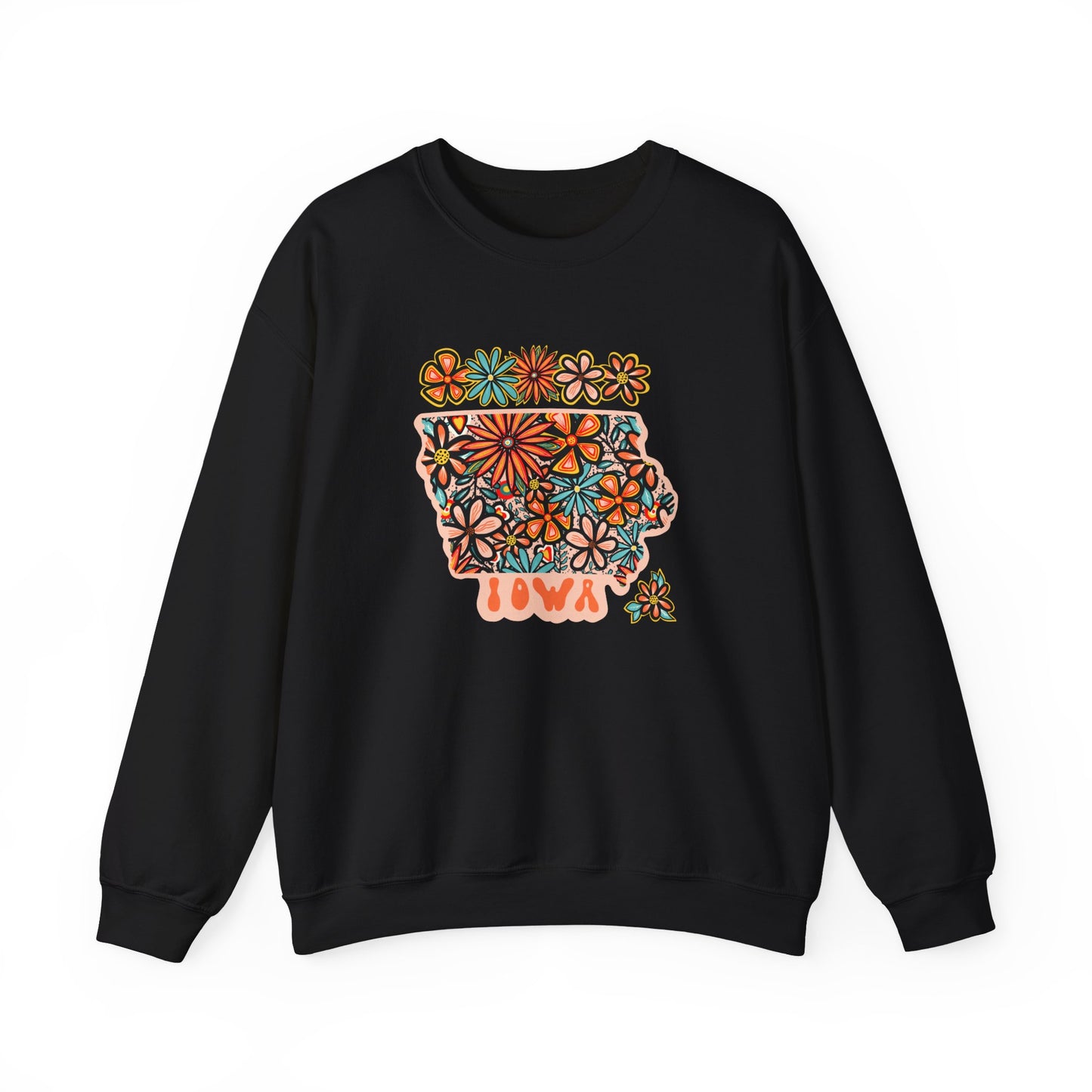 Retro 70s Flowers Iowa State Design — Heavy Blend™ Crewneck Sweatshirt