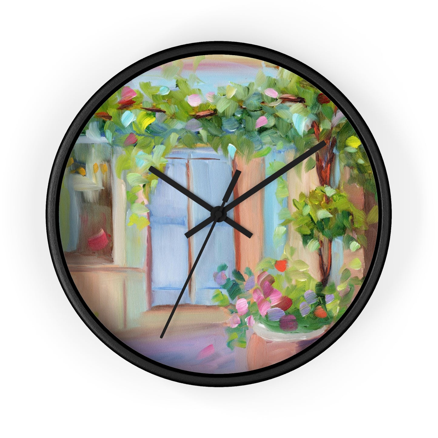 Old World Garden Wall Clock — Sunny Courtyard Floral Art Clock