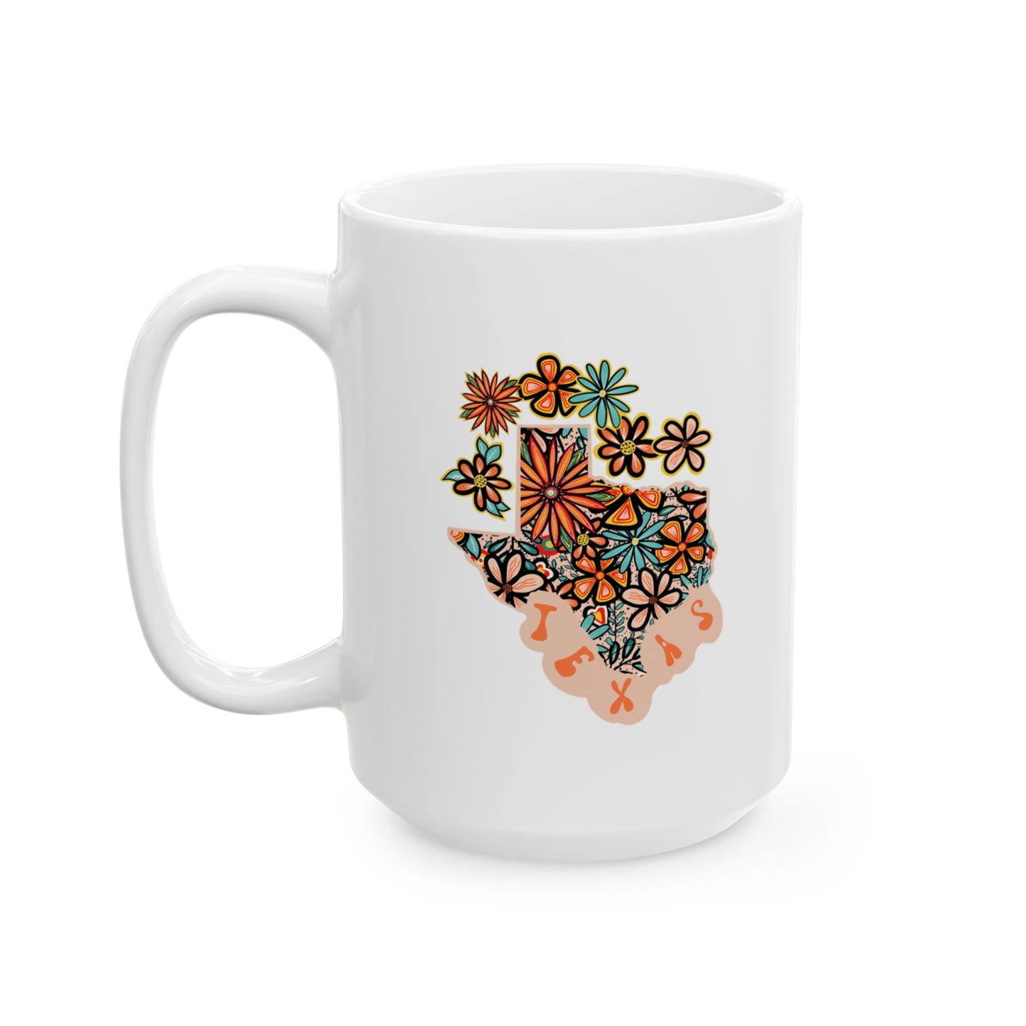 Retro 70s Flowers Texas Ceramic Mug 11 oz and 15 oz