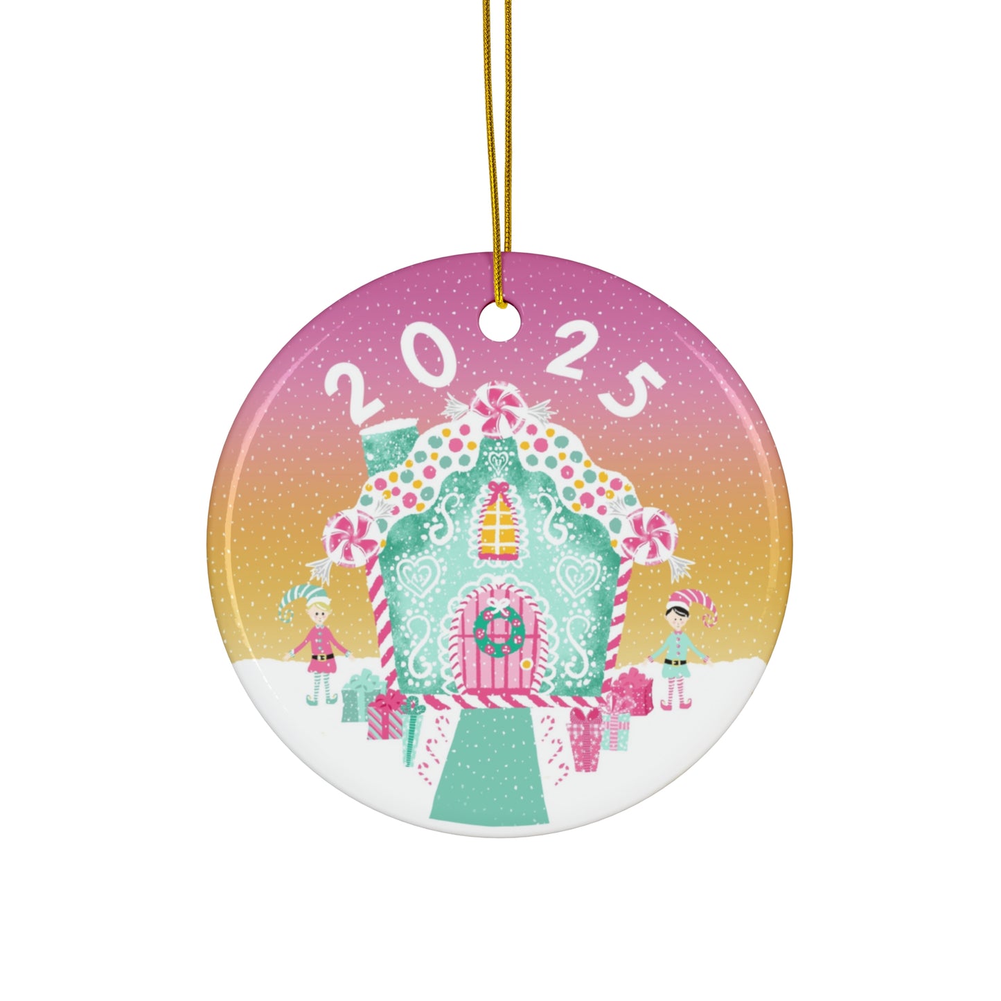 Elf Cottage 2025 Christmas Tree Ceramic Ornament