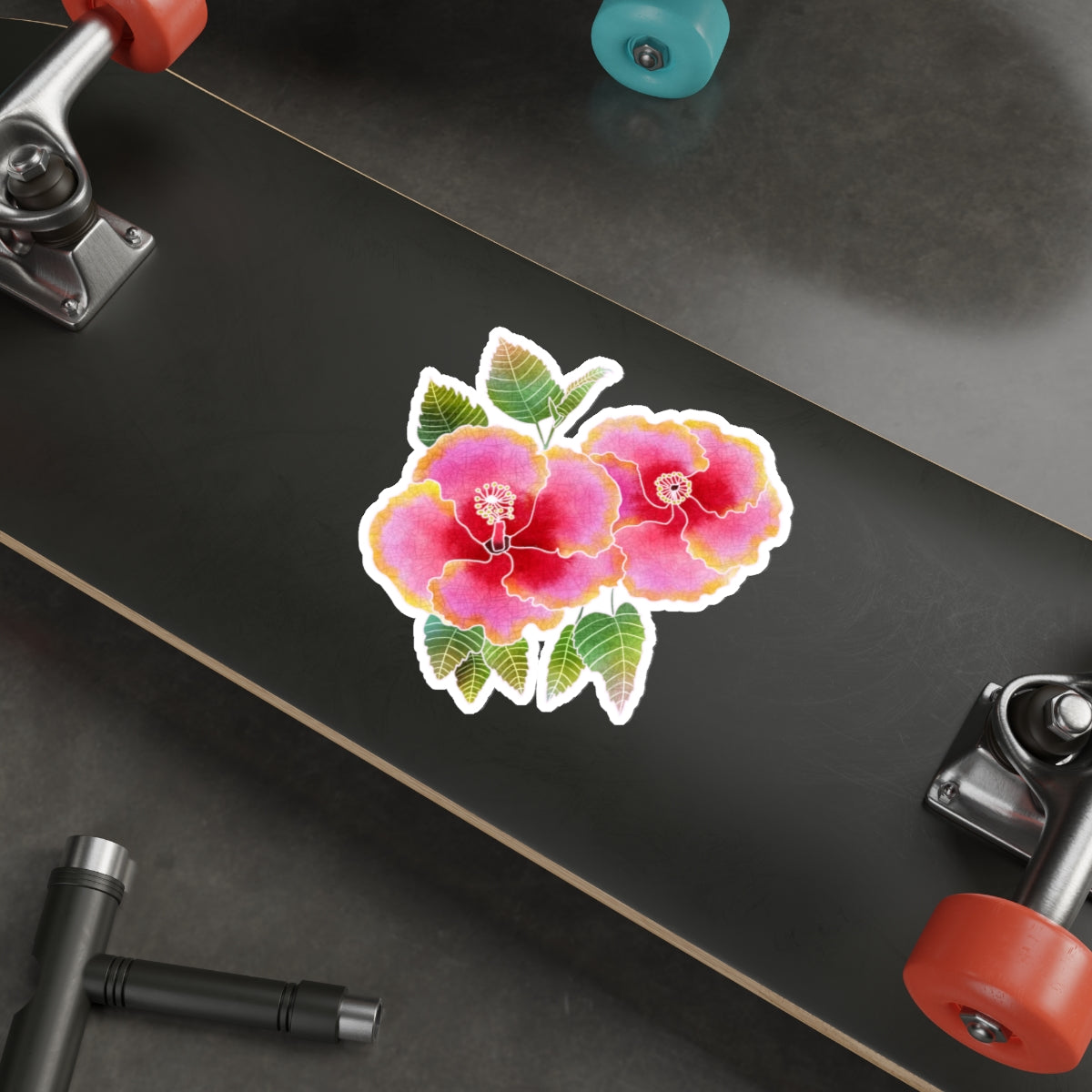 Pink with Yellow-Rimmed Simple Pleasures Hibiscus Die-Cut Stickers