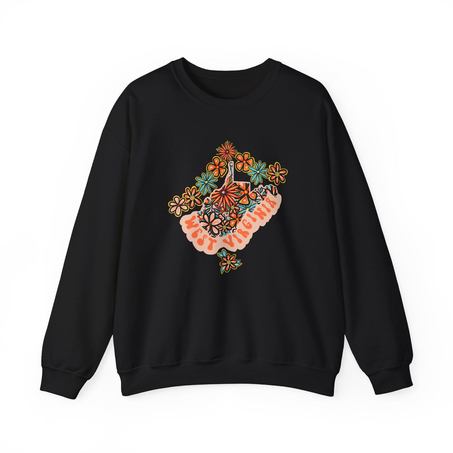 Retro 70s Flowers West Virginia State Design — Heavy Blend™ Crewneck Sweatshirt