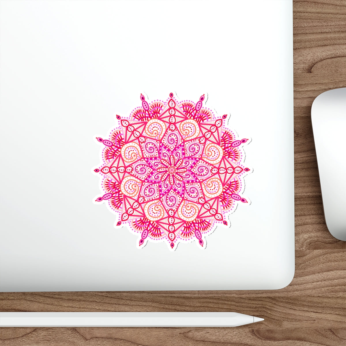 Boho Pink and Orange Mandala Die Cut Sticker