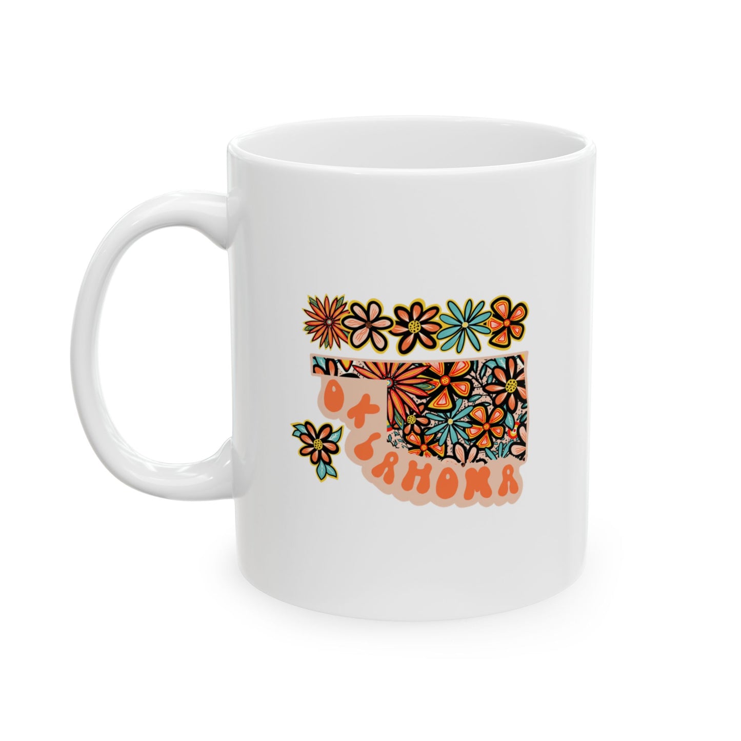 Retro 70s Flowers Oklahoma Ceramic Mug 11 oz and 15 oz