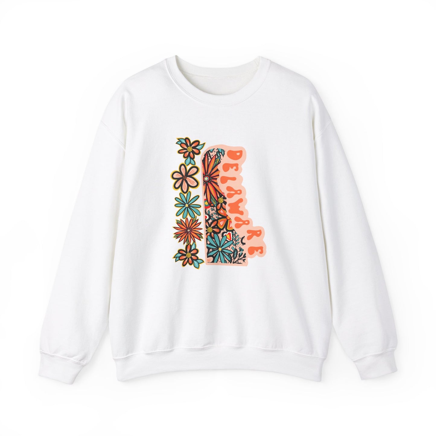 Retro 70s Flowers Delaware State Design — Heavy Blend™ Crewneck Sweatshirt