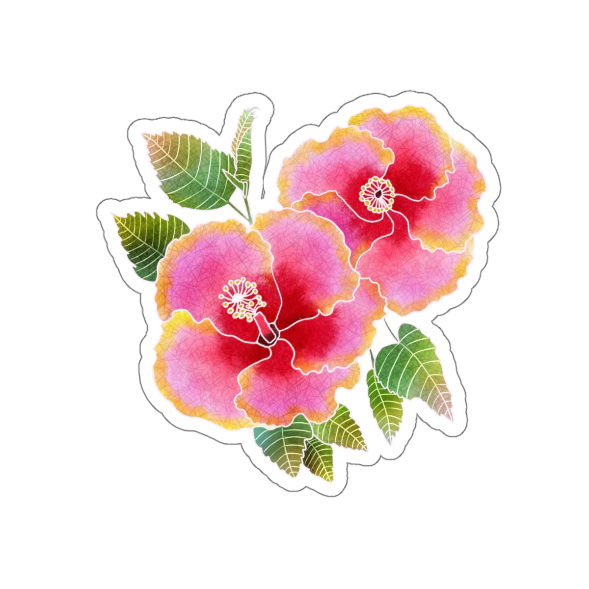 Pink with Yellow-Rimmed Simple Pleasures Hibiscus Die-Cut Stickers