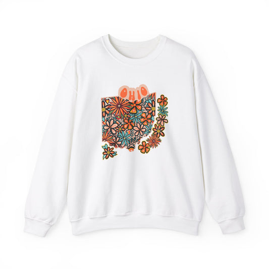 Retro 70s Flowers Ohio State Design — Heavy Blend™ Crewneck Sweatshirt