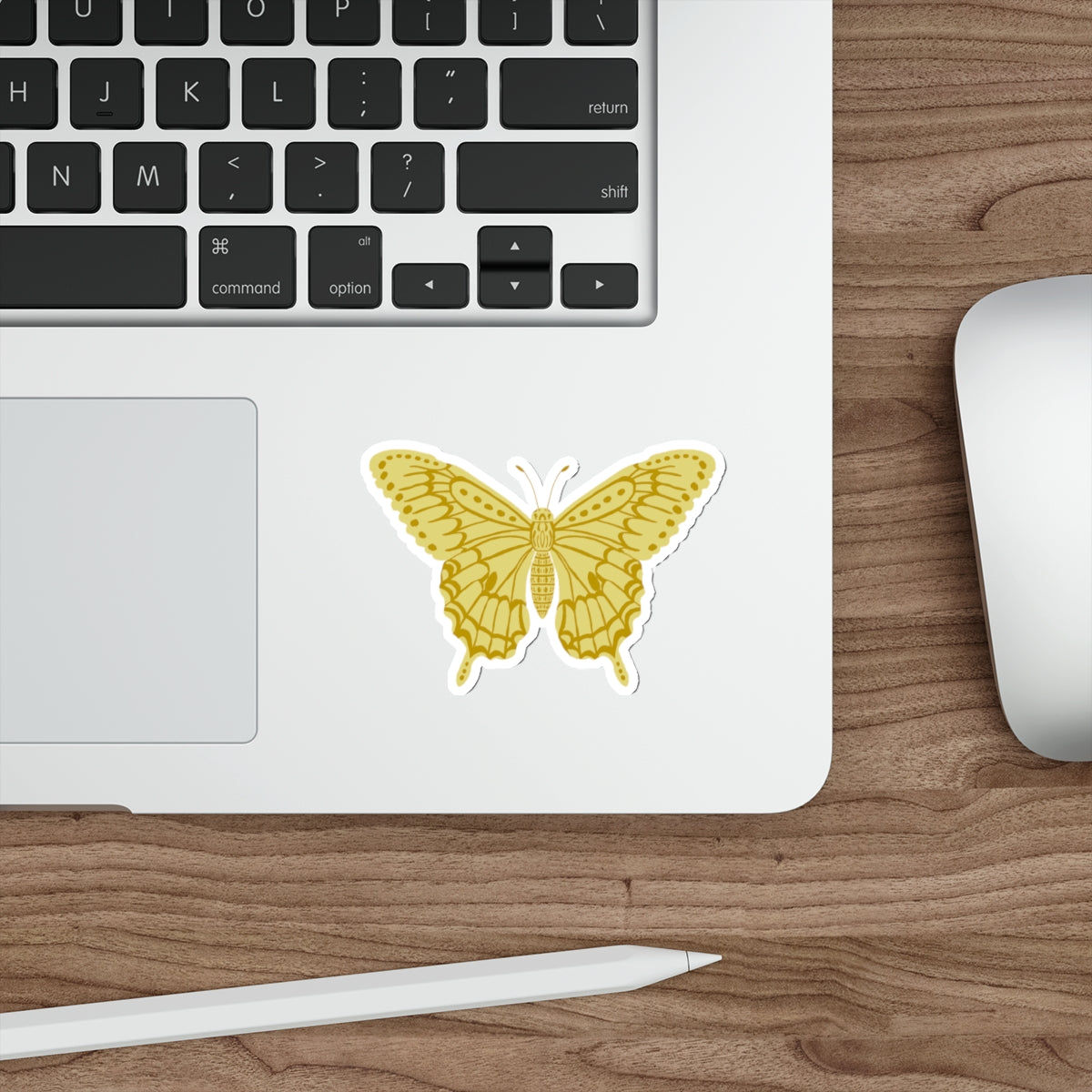 Block Print Style Butterfly in Yellow Die Cut Sticker