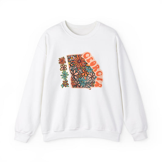 Retro 70s Flowers Georgia State Design — Heavy Blend™ Crewneck Sweatshirt