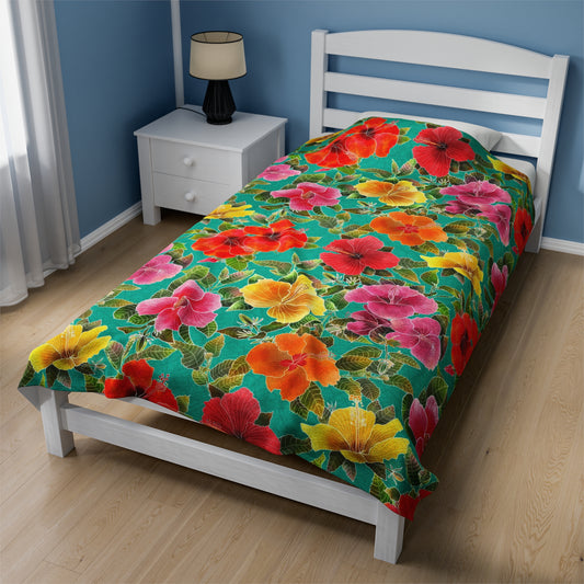 Hibiscus Garden Velveteen Plush Blanket