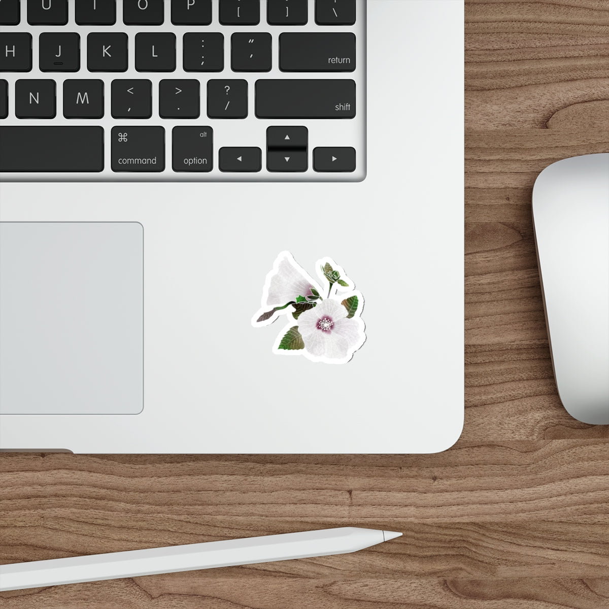 Two White Hibiscus with Leaves Die-Cut Stickers