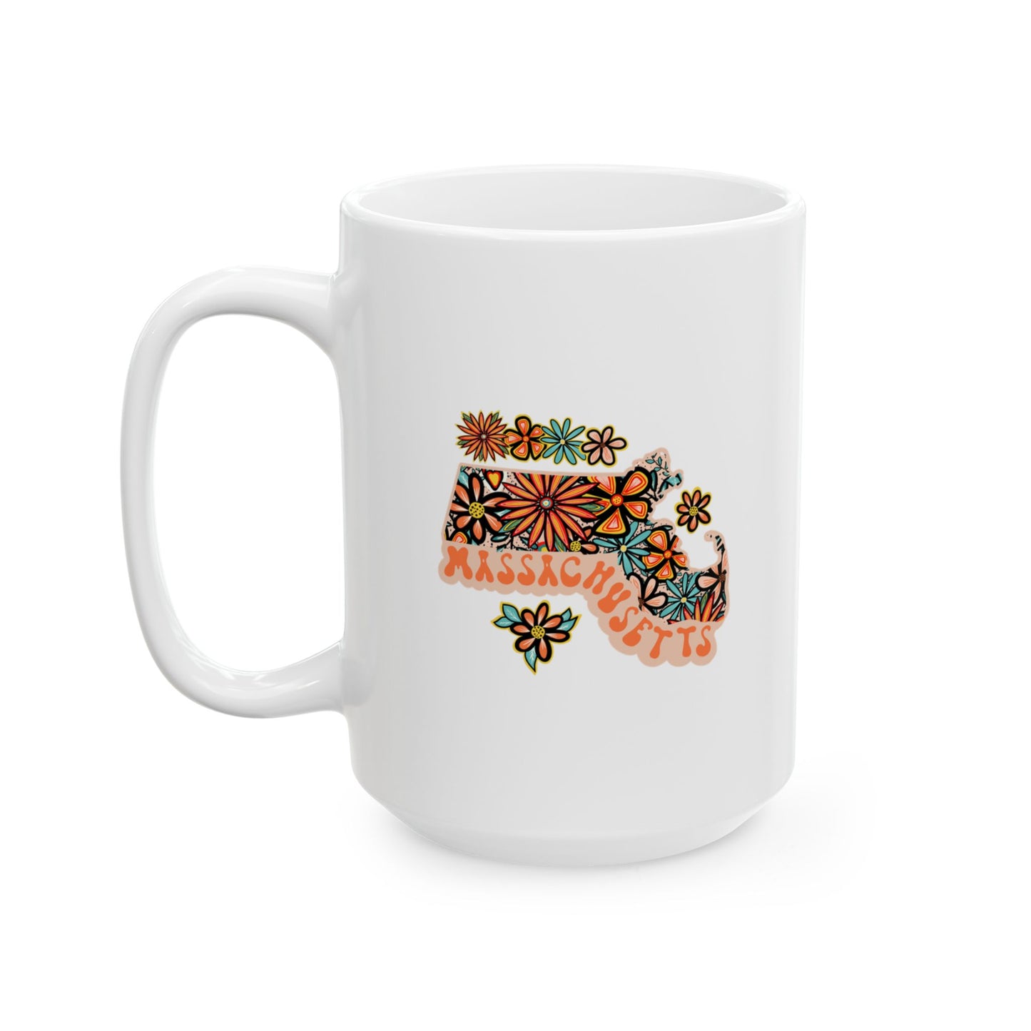 Retro 70s Flowers Massachusetts Ceramic Mug 11 oz and 15 oz