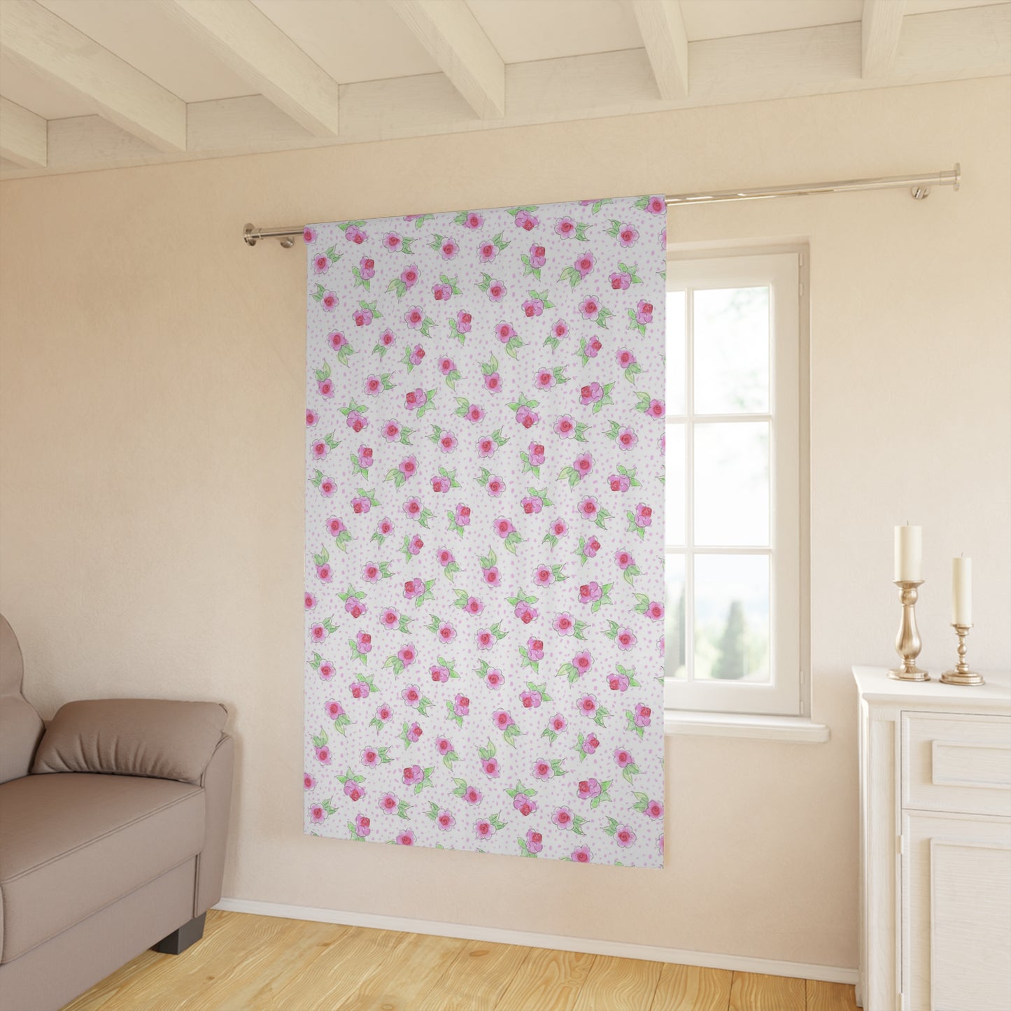 Maria’s Pink Roses Window Curtains (1 Piece)