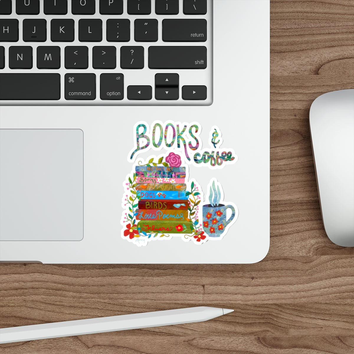 Books and Coffee Collage Die Cut Sticker