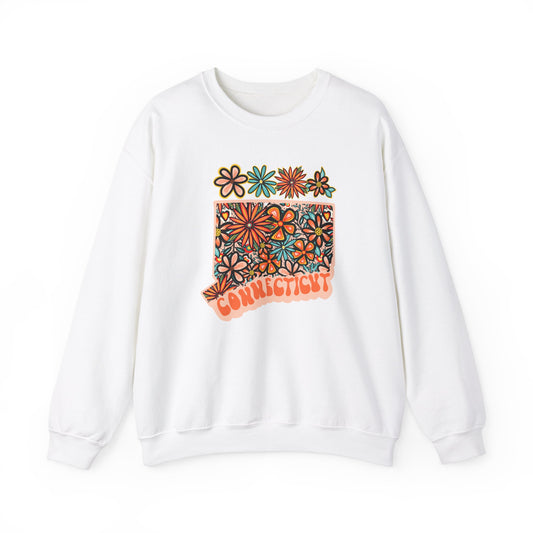 Retro 70s Flowers Connecticut State Design — Heavy Blend™ Crewneck Sweatshirt