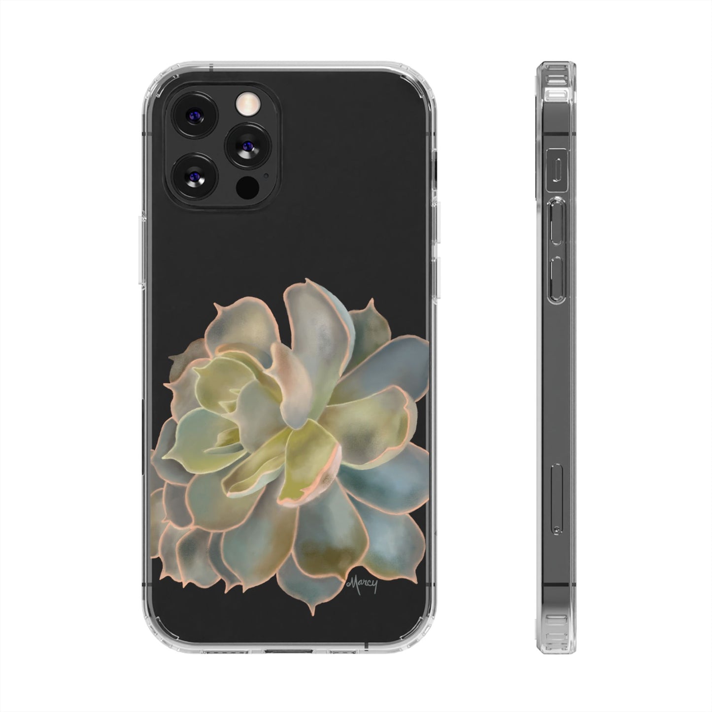 Gray and Green Succulent Clear Cases