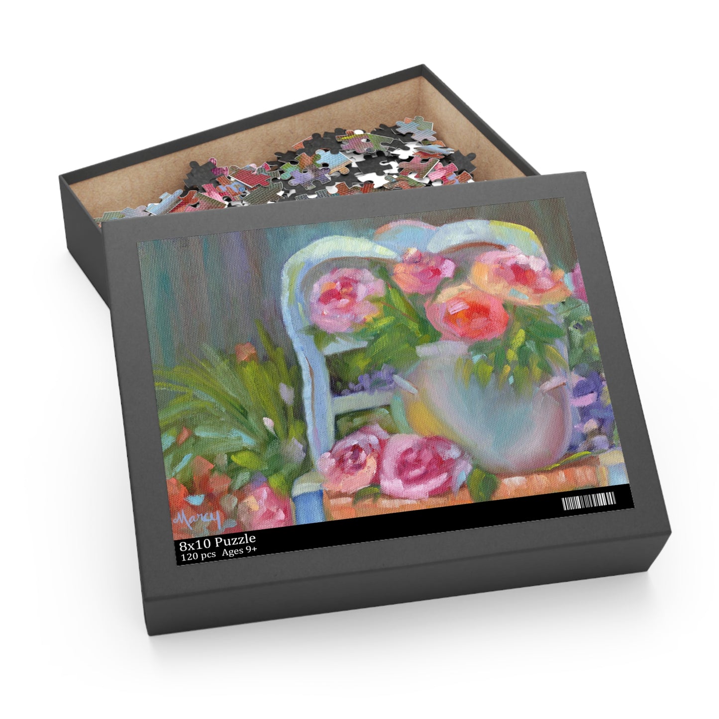 Pink Roses in Blue Crockery on French Chair Puzzle (120, 252, 500-Piece)