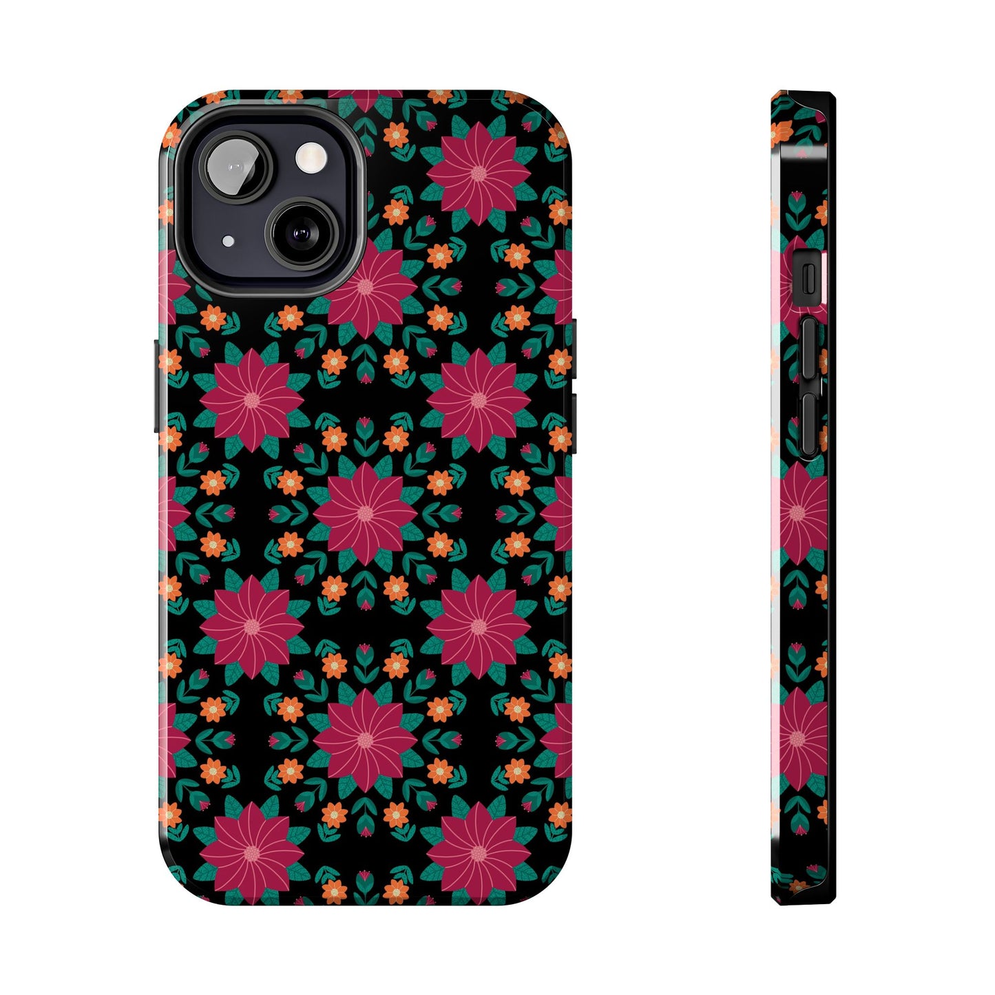 Poinsettias (pink and teal) Tough Phone Cases