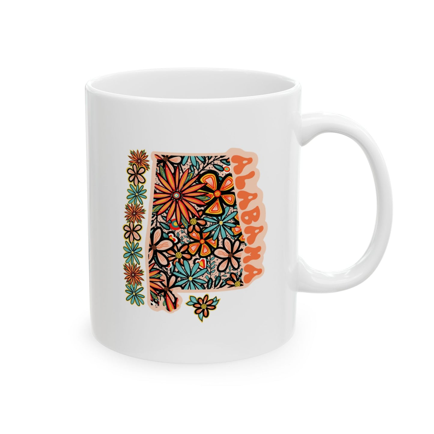 Retro 70s Flowers Alabama Ceramic Mug 11 oz and 15 oz