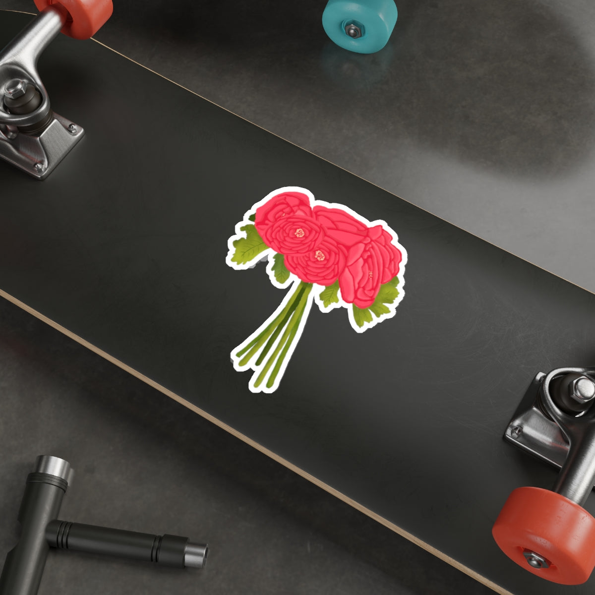 Red Ranunculus Bouquet Die Cut Sticker