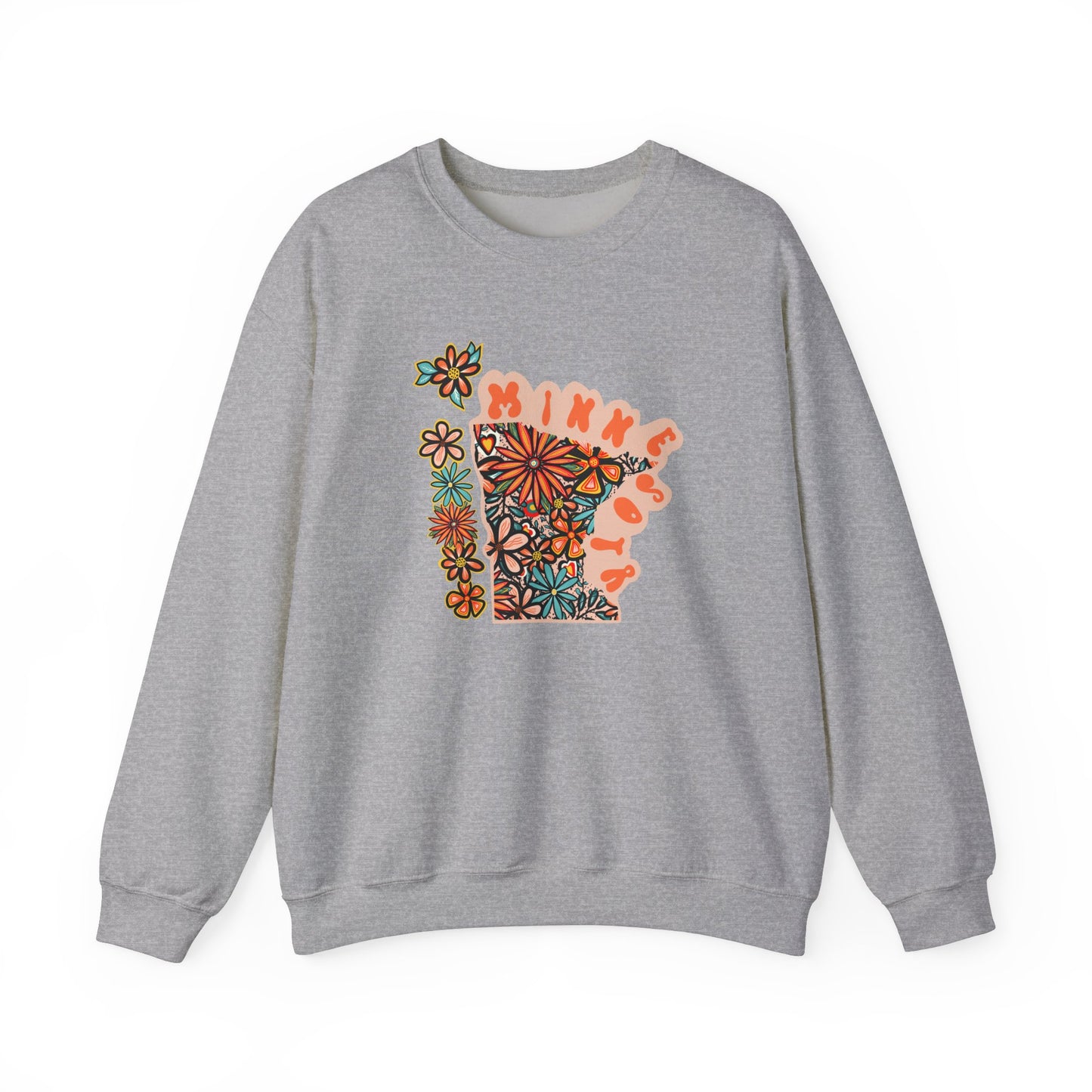 Retro 70s Flowers Minnesota State Design — Heavy Blend™ Crewneck Sweatshirt