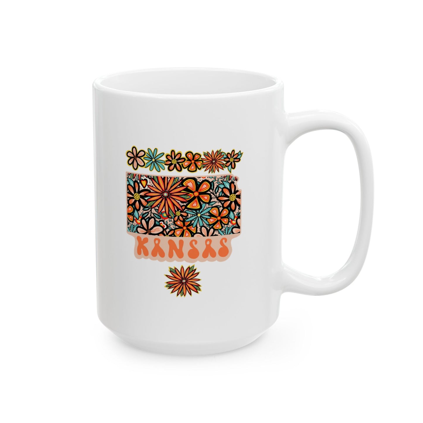 Retro 70s Flowers Kansas Ceramic Mug 11 oz and 15 oz