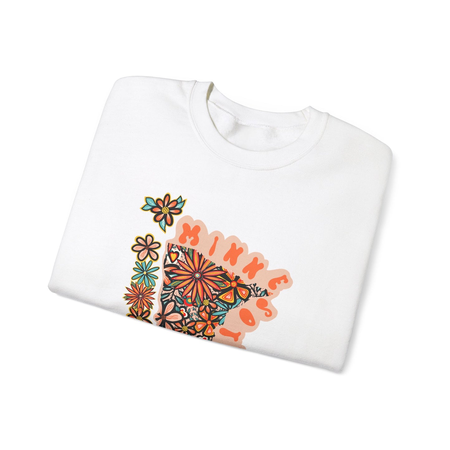 Retro 70s Flowers Minnesota State Design — Heavy Blend™ Crewneck Sweatshirt