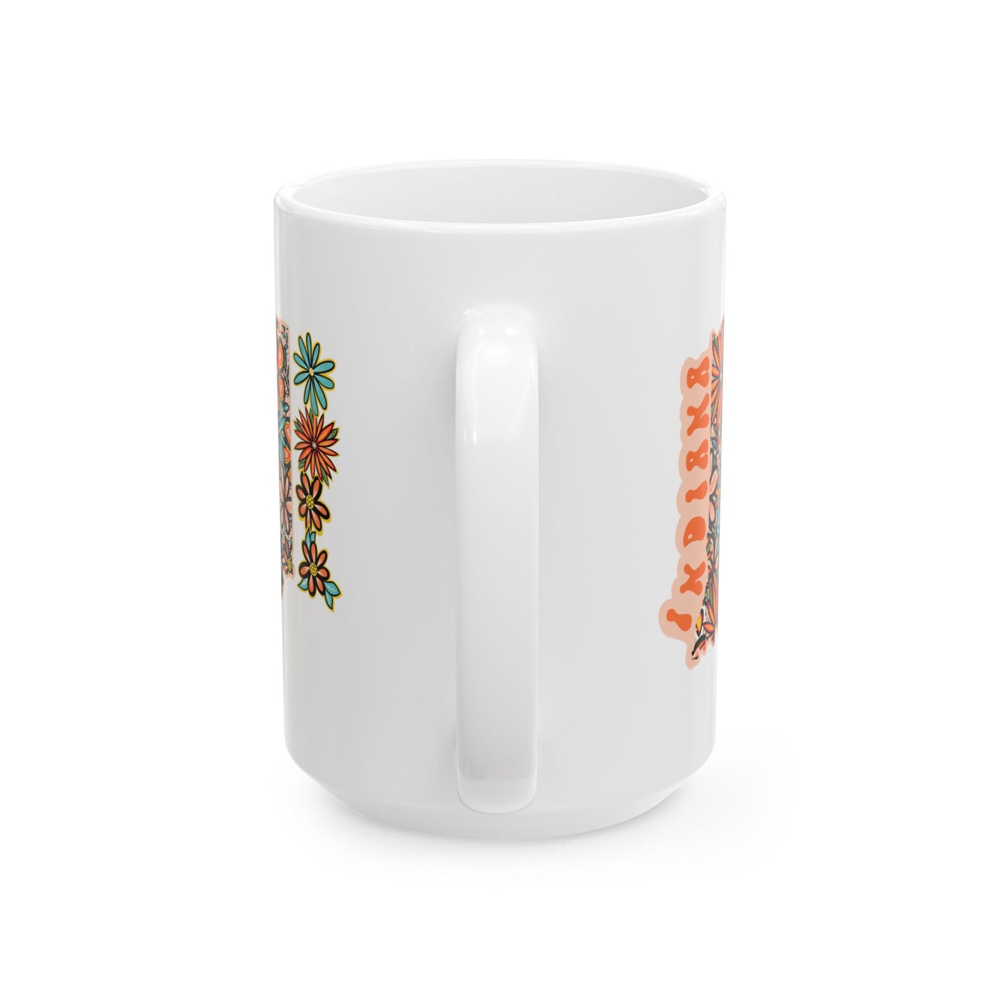 Retro 70s Flowers Indiana Ceramic Mug 11 oz and 15 oz