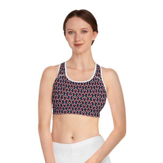 Candy Cane Hearts Sports Bra