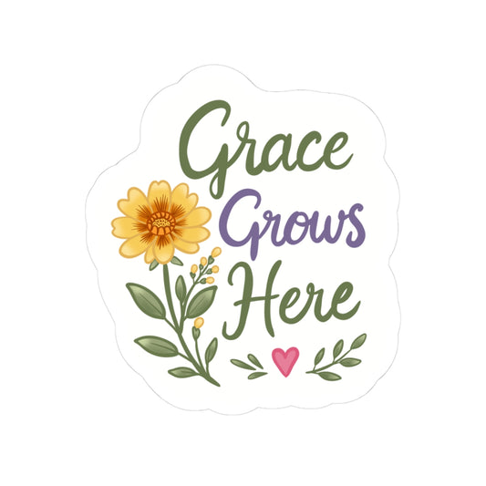 Grace Grows Here Floral Sticker — Inspirational Kiss-Cut Vinyl Sticker