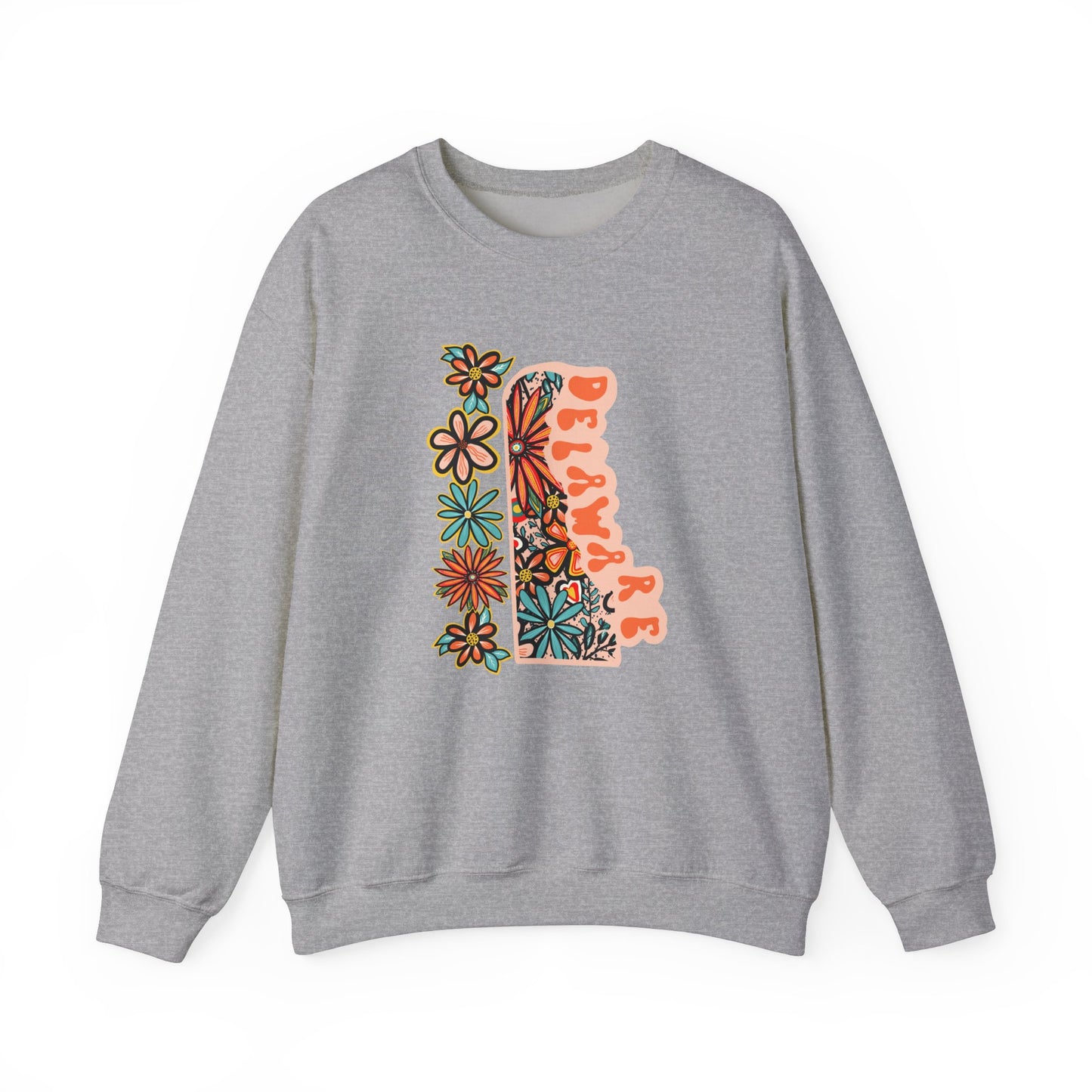 Retro 70s Flowers Delaware State Design — Heavy Blend™ Crewneck Sweatshirt