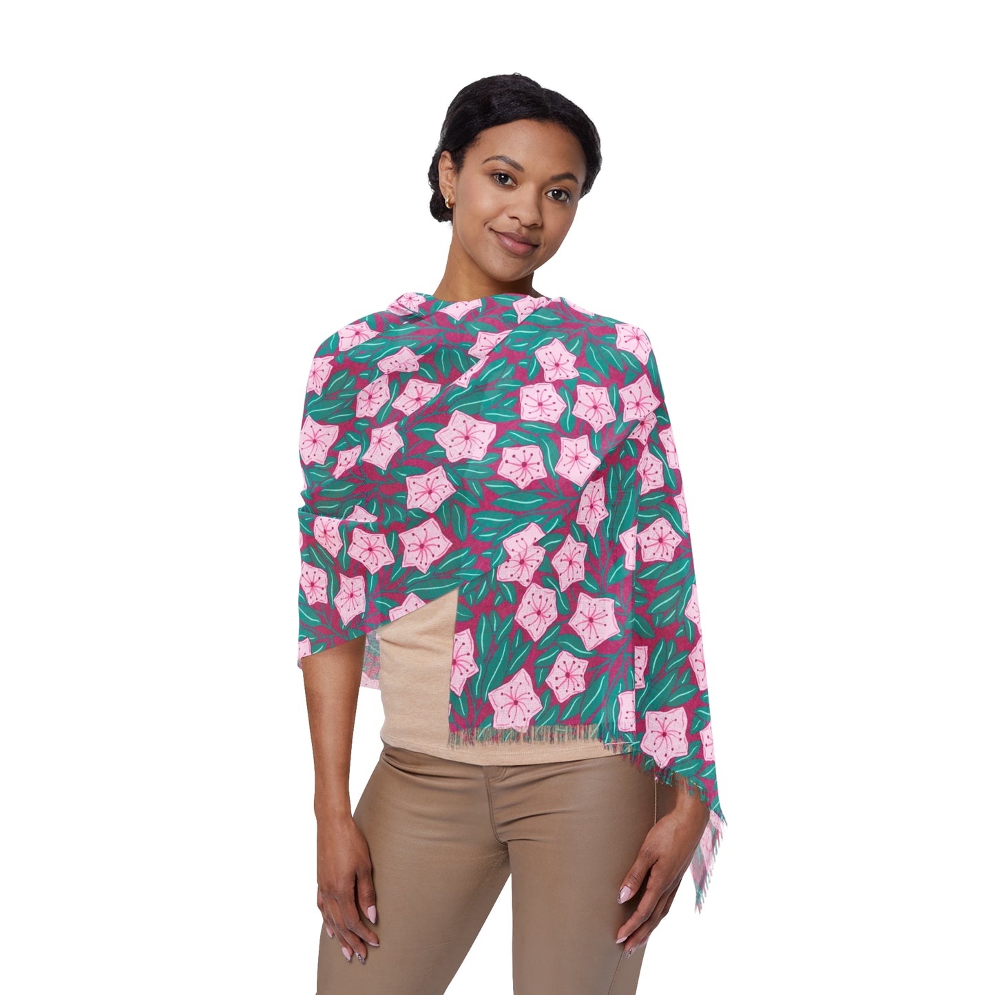 Pink Mountain Laurel Blossoms Light Scarf — Pink Blossom Patterned Lightweight Wrap