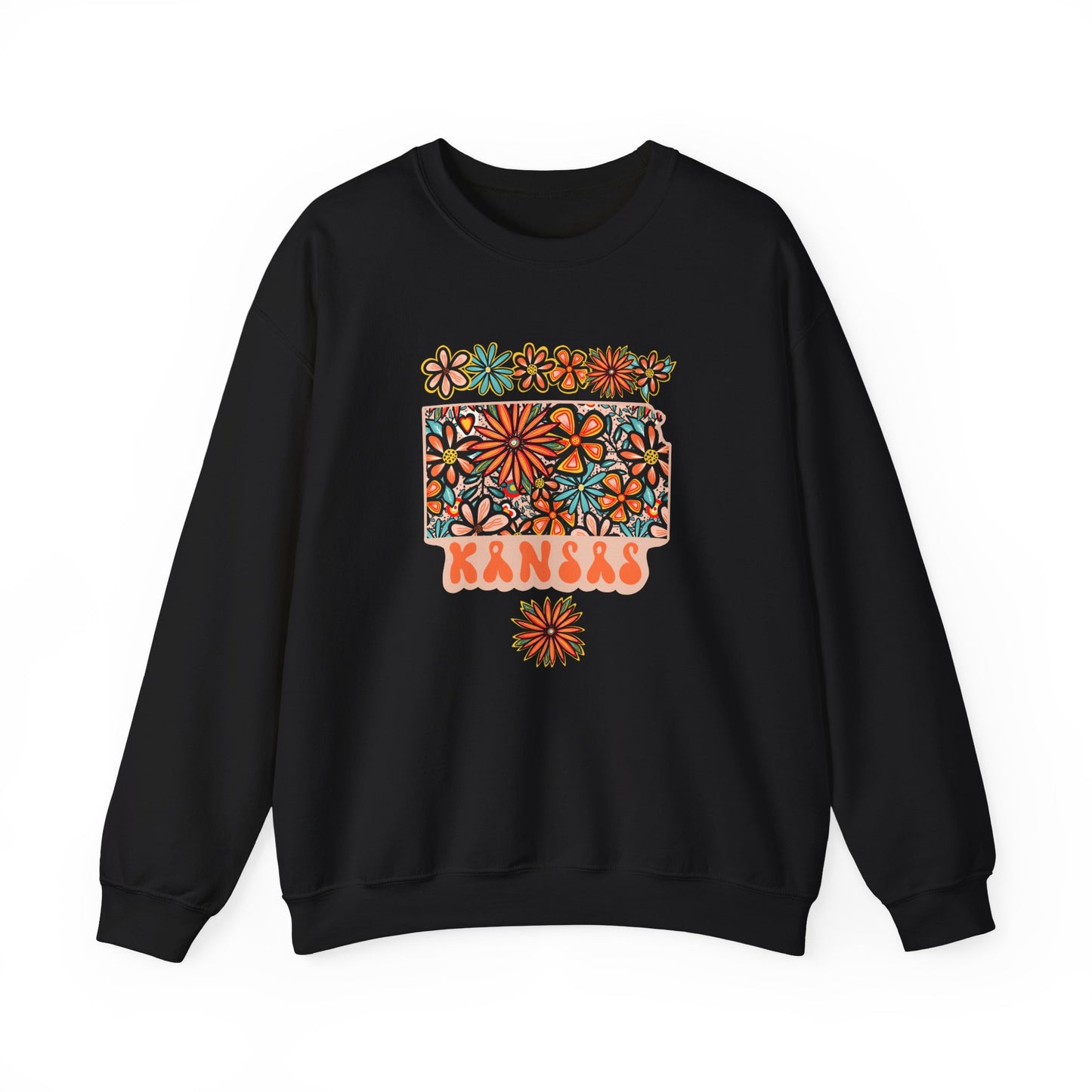 Retro 70s Flower's Kansas State Design — Heavy Blend™ Crewneck Sweatshirt